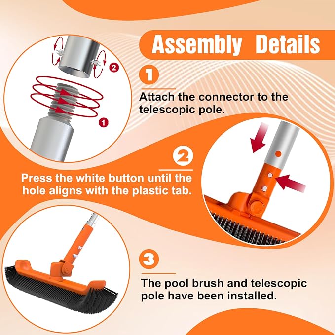 LAANPOLE Pool Brush with Pole, 16FT Heavy Duty Telescopic Pool Pole with 18" Pool Brush, Swimming Pool Scrubber Brush Head for Cleaning Walls, Tiles & Floors