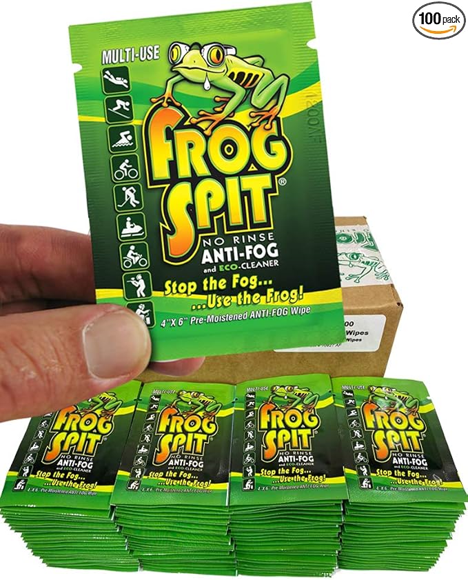 Frog Spit Pre-Moistened Anti-Fog Wipes | 100-Pack | Individually Packaged Travel Anti Fog Wipes for Glasses, Goggles, Face Masks, Helmet Face Shields