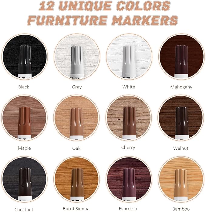 SEISSO Furniture Touch Up Markers, Wood Repair Kit for Furniture, 12 Colors Wood Touch Up Markers for Scratches, New Upgrade Furniture Repair Kit - Restore Wooden Table, Cabinet, Floors, Door