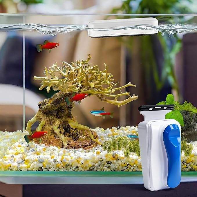 Rise Torrent Aquarium Magnetic Glass Cleaner, Fish Tank Algae Scraper Brush Cleaning Tool for 1/4"-3/8" Thickness Glass, Floating Scrubber Brush Cleaner for Acrylic, 1 Detachable Scraper, Medium