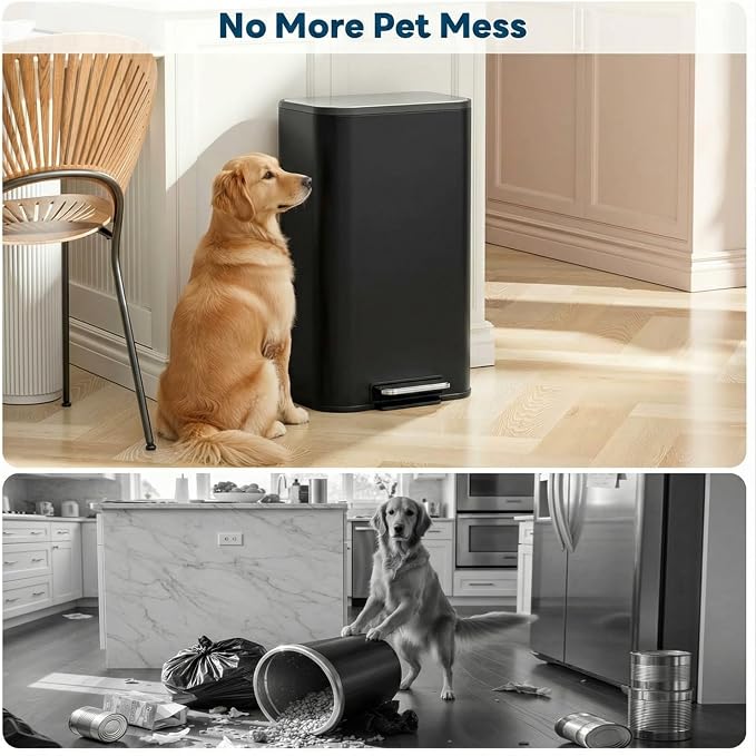 8 Gal/13.2 Gal Stainless Steel Kitchen Trash Can, Step Garbage Can with Soft-Close Lid & Removable Inner Bucket, Fingerprint-Proof Waste Bin with Wide Non-Slip Pedal for Home Office Bathroom