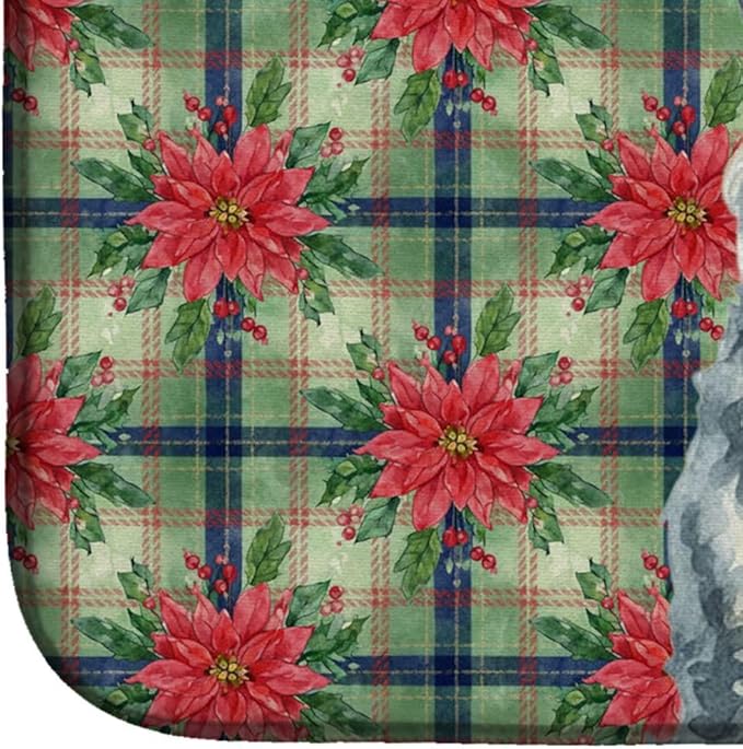 Caroline's Treasures Kerry Blue Terrier Christmas PoinsettIas Dish Drying Mat Absorbent Dish Drying Mat Pad for Kitchen Counter Dish Drainer Mat for Countertop, 14 x 21", Multicolor
