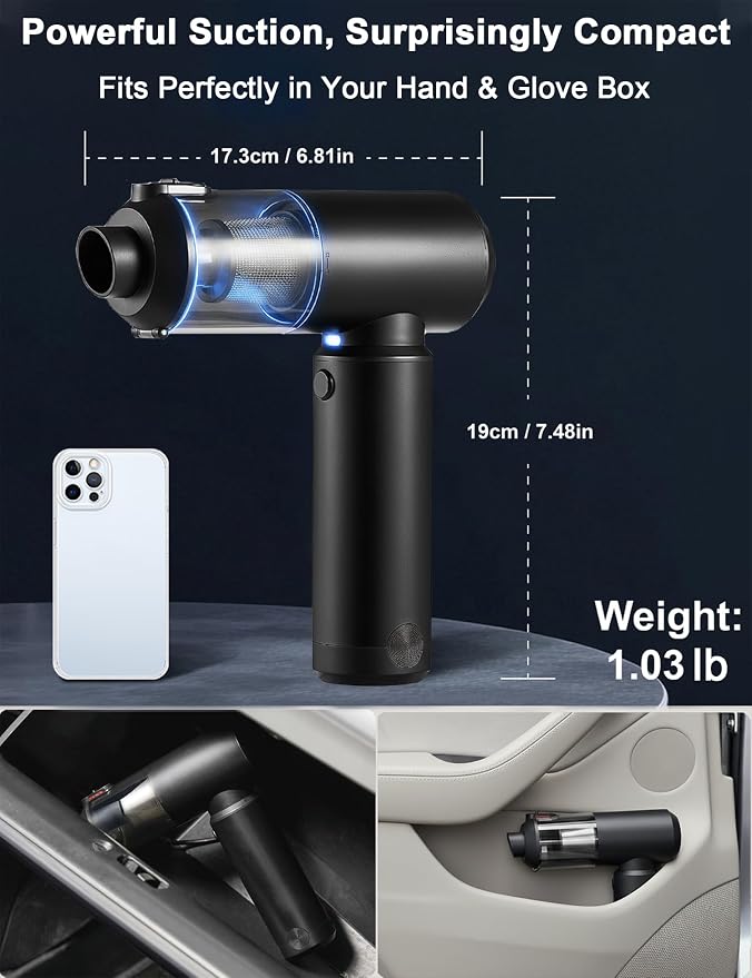 Vacuum Cleaner for Car Handheld Cordless | 4-in-1 Air Blower & Pump, Removable 6000mAh Battery Works as a 35W Power Bank, Vacuum Air Duster 78000RPM, High Power