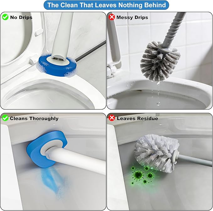 Taiuloo Disposable Toilet Brush, Wall Mounted Toilet Bowl Cleaner Wand & Holder with 32 Refills Scrubbing Pads, Bathroom Toilet Wand Kit Deep Cleaning System