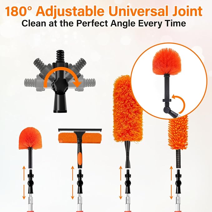36FT High Reach Duster with Extension Pole 5-30FT, 4-in-1 Cleaning Kit with Universal Swivel Joint, High Ceiling Fan Cleaner Duster, Cobweb Duster, Microfiber Feather Duster and Window Squeegee