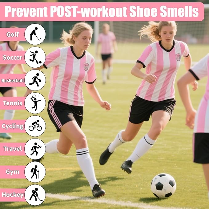 SelfTek Smell Proof Travel Shoe Bags for Women - Cleat Bags for Sports, Water-Resistant Travel Shoe Organizer with Active Carbon Fabric, Lightweight Gol-f soccer cleats Shoe Bag- Pink