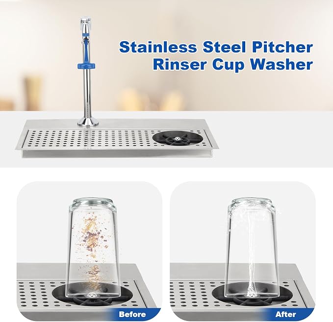 Topyond Glass Rinser, Commercial Stainless Steel Cup Washer with Multi-Angle Water Outlet, Pitcher Rinser for Bar, Restaurant, Cafe, Automatic Glass Cleaning, Push Type Faucet for Baristas