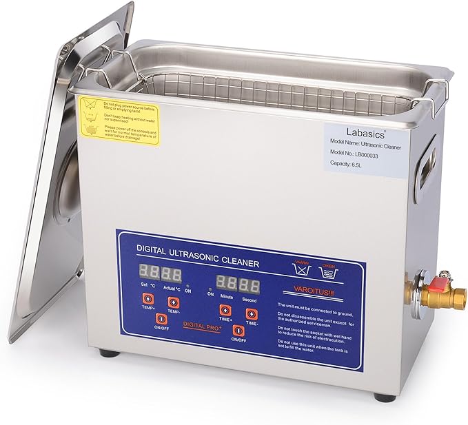 Labasics Ultrasonic Cleaner, Professional All-Purpose Stainless Steel Ultrasonic Washing Device with Digital Display Timer and Heat Control for Laboratory 110V, 6.5L