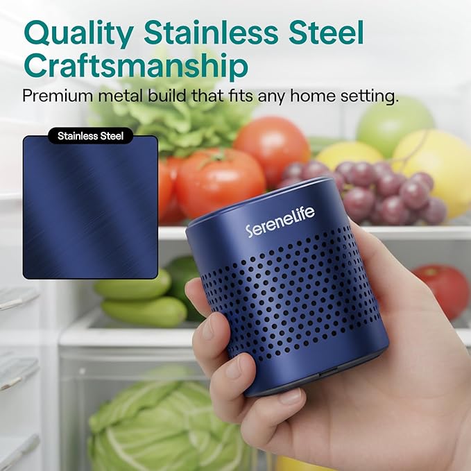 SereneLife Fridge Deodorizer & Odor Eliminator, Multi-Use Refrigerator Deodorizer Aluminum Pod for Freezer, Closet, Car, Shoes & Enclosed Spaces, Compact, Reusable & Lasts Up to 10 Years (Blue)