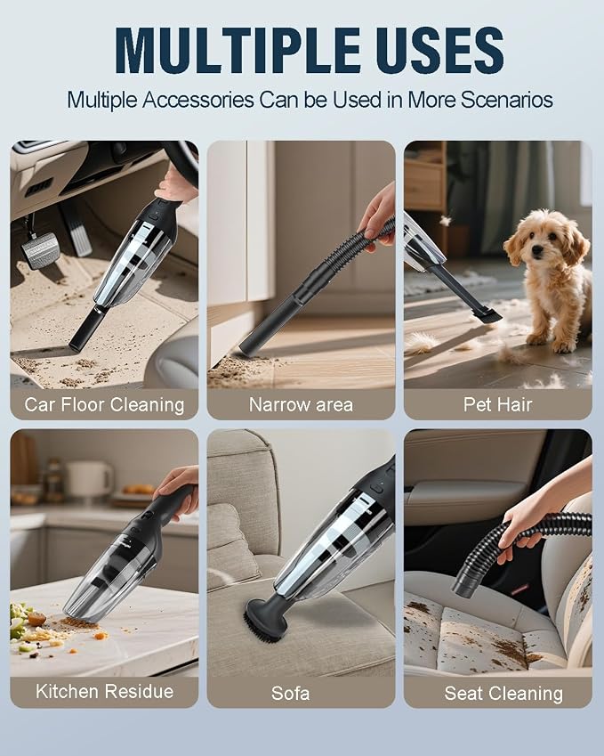 Handheld Car Vacuum Cordless, 9500Pa High Power Suction, 1.23lbs Lightweight&Portable, Powerful Cordless Hand Held Vacuum Cleaner for Car, Home, Office Desk