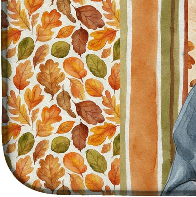 Caroline's Treasures Blue Italian Greyhound Heirloom Fall Dish Drying Mat Absorbent Dish Drying Mat Pad for Kitchen Counter Dish Drainer Mat for Countertop, 14 x 21", Multicolor