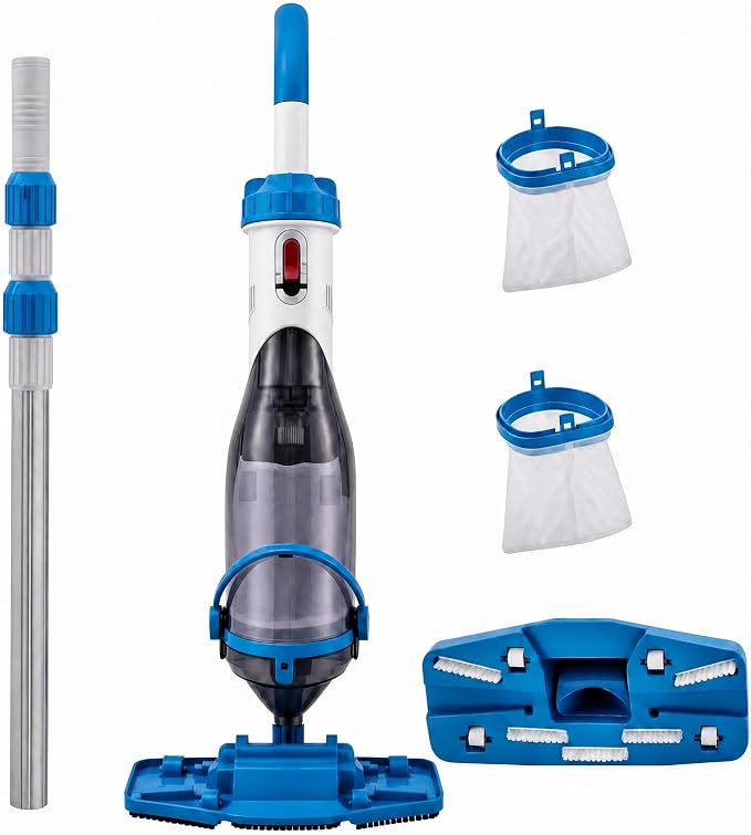 Cordless Handheld Pool Vacuum with Telescopic Pole, Rechargeable Pool Vacuum Cleaner, 18.5 GPM Strong Suction, Up to 60 Min Runtime, for Above Ground & Inground Pools, Hot Tubs & Spas