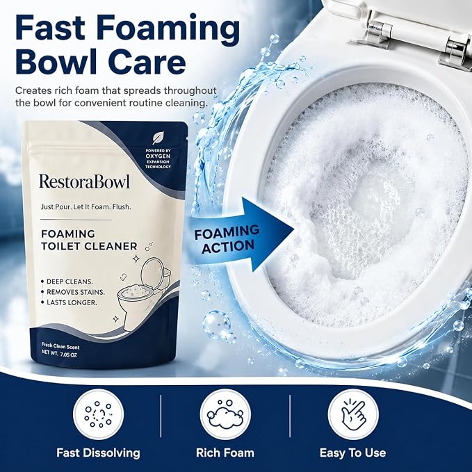 Restorabowl Toilet Cleaner, Professional Foaming Toilet Bowl Cleaner, Just Pour. Let It Foam. Flush. Deep-Cleans Below the Surface, Safe for Porcelain& Septic Systems (2pcs)