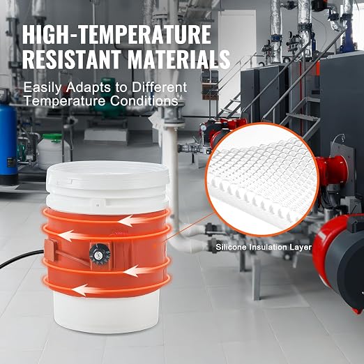VEVOR Metal Drum Heater, 800 Watt 7.75" Width, Pail Heating Band for 5 Gallon Barrel, 86-302℉ Adjustable Thermostat, High Efficiency Silicone Grease Keg Heater, Tested to UL 499 Standard, FCC Listed