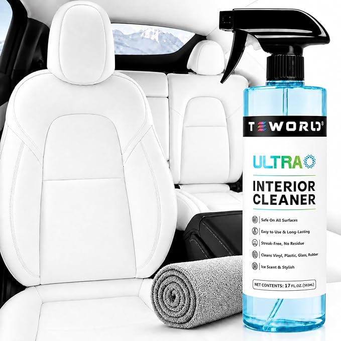 Tesla Seat Cleaner & Stain Remover, Interior Cleaner for White & Black Vegan Leather, Interior Cleaning Kit for Seats, Console, Dash, Model 3, Y, S, X, Cybertruck Accessories (Ice Blue)