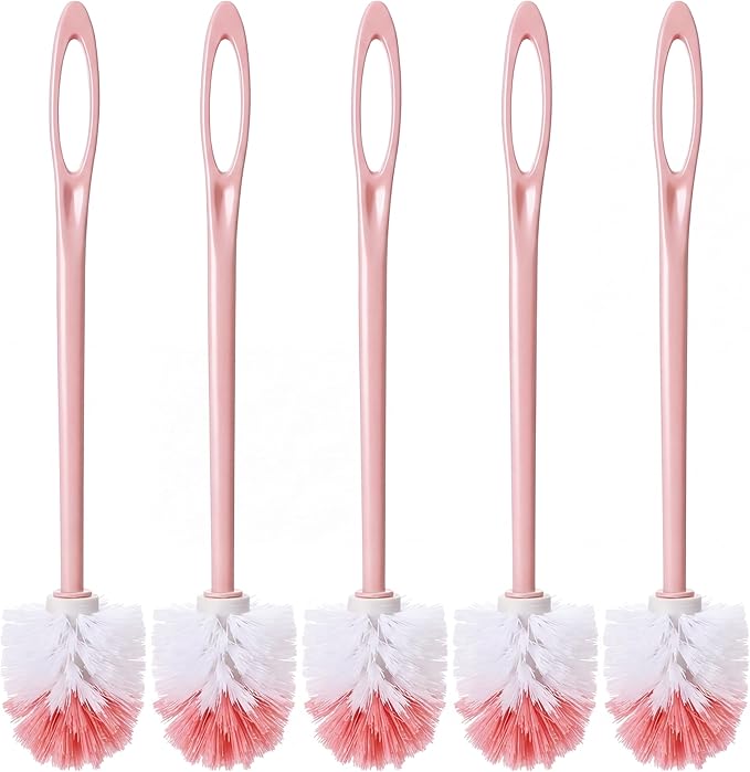 12 Pcs Extra Long Handled Toilet Brush for Bathroom 17.3 Inch Pink Toilet Brush Bulk with Hook Hole Household Cleaning Supplies Space Saving for Storage, Deep Cleaning, Nylon Bristles