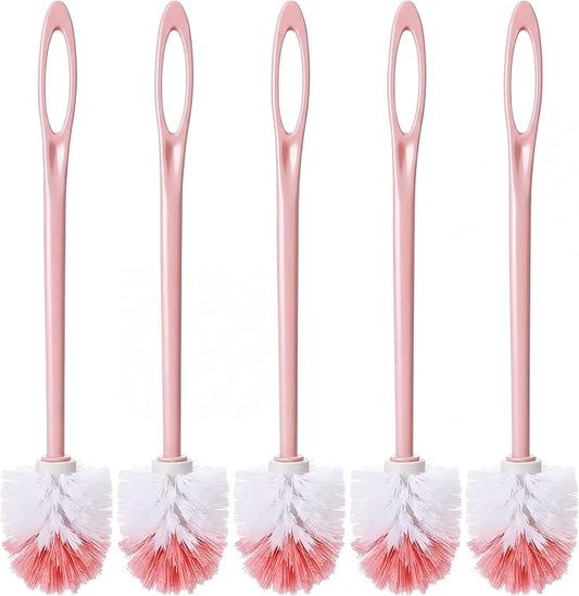 12 Pcs Extra Long Handled Toilet Brush for Bathroom 17.3 Inch Pink Toilet Brush Bulk with Hook Hole Household Cleaning Supplies Space Saving for Storage, Deep Cleaning, Nylon Bristles