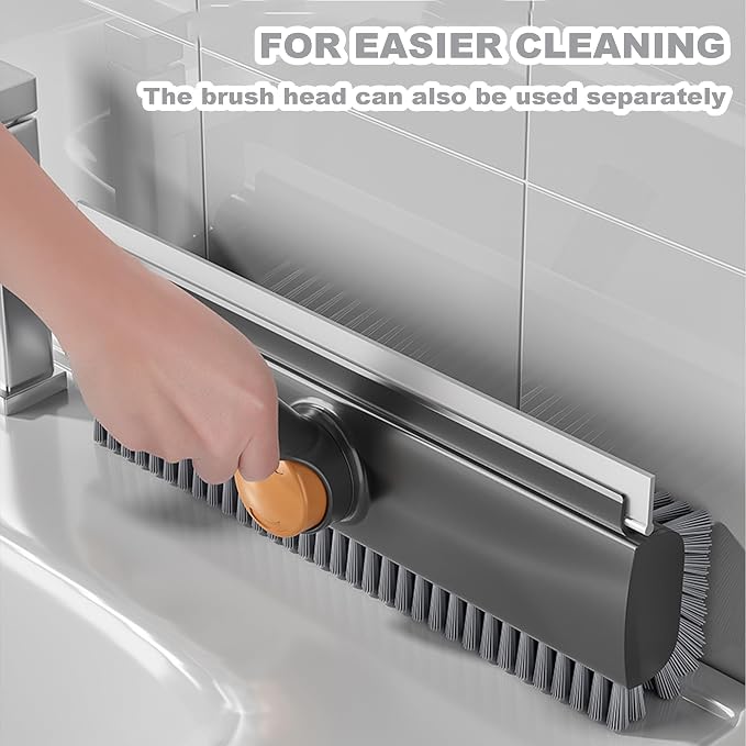 360° Rotatable Floor Scrub Brush - 55 Inch Adjustable Long Handle 2in1 Scrub Squeegee Hidden Hair Catcher V-Type Gap Cleaner for Bathroom Kitchen Patio (Gray)