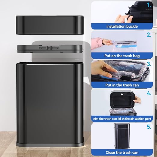 FRESHLIX Kitchen Trash Can Automatic Touchless with 360° Motion Sensor & Silent Close Lid 6 Gallon Stainless Steel Auto-Adsorption Smart Bathroom Garbage Cans with Pre-Cut Drawstring Bags