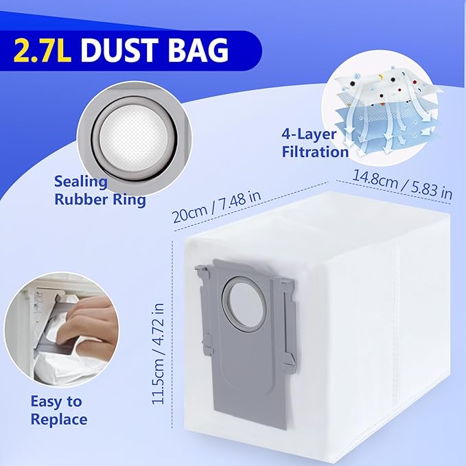 32 Pcs QV 35A Replacement Accessories Compatible with Roborock QV 35A / QV 35S Robot Vacuum, 2 Mainbrushes, 6 Scent Tablets, 4 HEPA Filters, 6 Dust Bags, 6 Mop Pads, 6 Side Brushes
