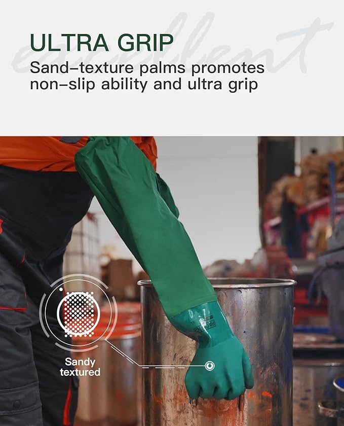 PACIFIC PPE 26" Rubber Chemical Resistant Gloves, PVC Reusable, Heavy Duty Waterproof With Cotton Liner, Anti-skid, Acid-alkali and Oil Resistant, X Large