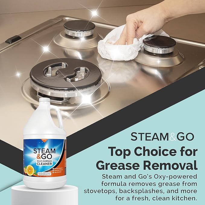 Steam & Go Multi-Purpose Cleaner Spray Refill with Oxy Power for Multi-Surfaces - Removes Stains, Eliminates Odors, & Degreases - Orange Scent, 1 gal