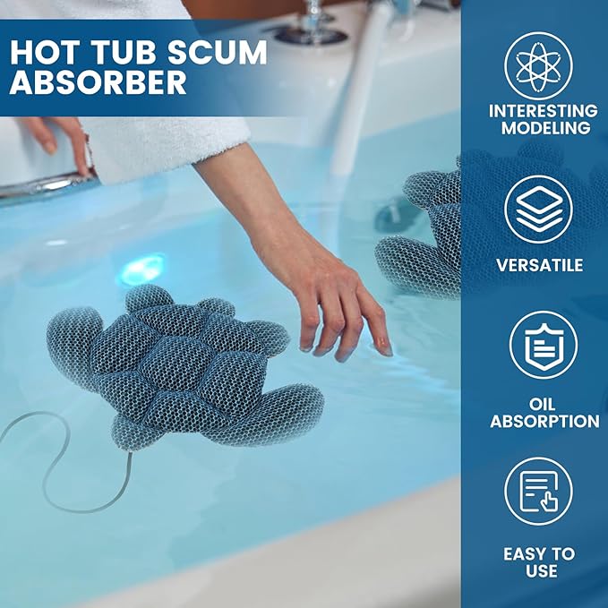 2Pcs Turtle Shape Hot Tub Scum Absorber, Floating Spa Scum Balls for Hot Tub, Reusable Oil Absorbing Sponge for Pool Spa Accessories