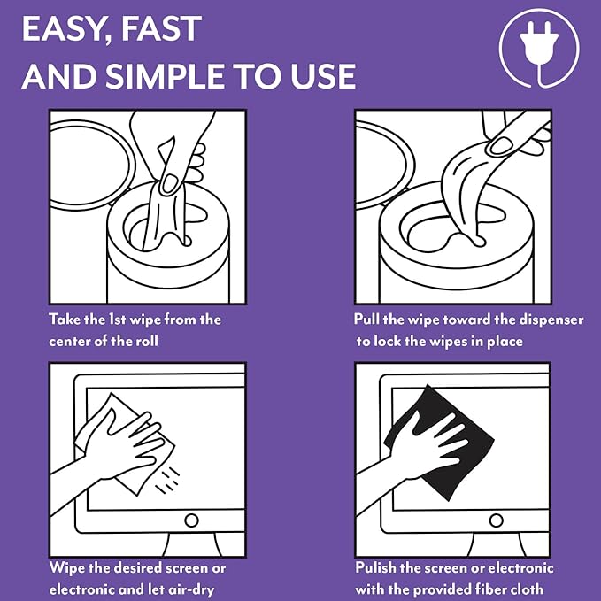 Swanky Cables Screen Cleaner Wipes: Electronic Wipes for Screens - Computer Screen Wipes for Lens, Phone, Tv Screen and Monitor Cleaning - Tech Wipes & Microfiber Cloth (Canister, 50 Count)