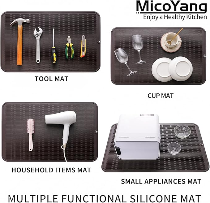 MicoYang Silicone Dish Drying Mat for Multiple Usage,Easy clean,Eco-friendly,Heat-resistant Silicone Mat for Kitchen Counter or Sink,Refrigerator or Drawer Liner Coffee 3XL 28 inches x 18 inches