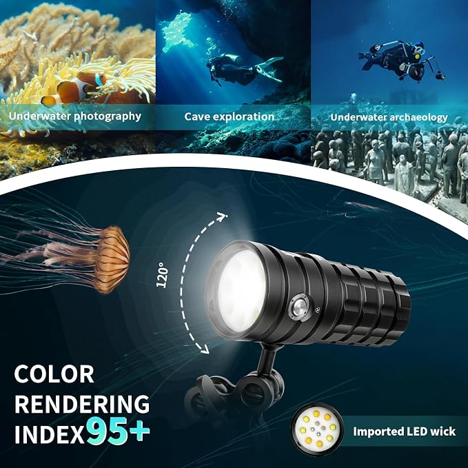 Starshine SR 10000 Lumens Dive Light - Professional Underwater Video Light with 95 CRI, 6500K White Light, USB-C Rechargeable, for Diving/Underwater Photography (IP68 Waterproof, 120m Depth)
