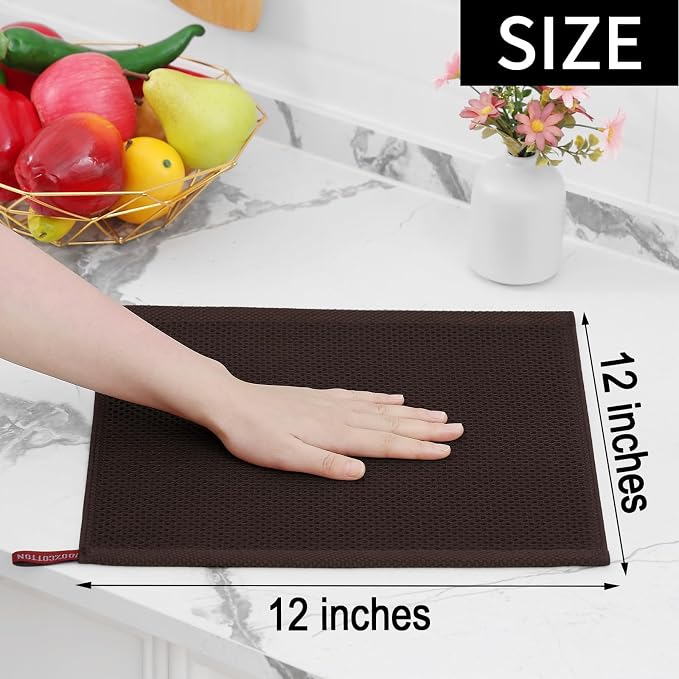 Homaxy 100% Cotton Waffle Weave Kitchen Dish Cloths, Ultra Soft Absorbent Quick Drying Dish Towels, 12 x 12 Inches, 18-Pack, Dark Brown