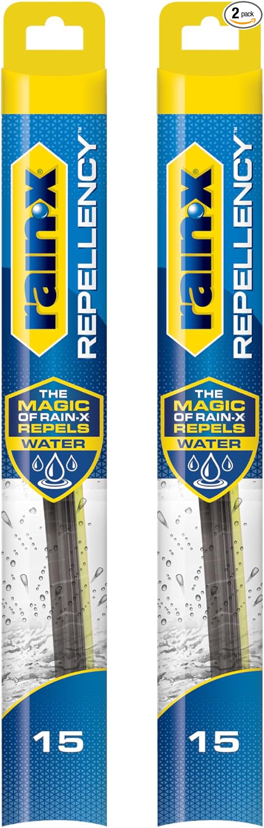 Rain-X 810357 Repellency Water Repellent Wiper Blades, 15" Windshield Wipers (Pack of 2), All Weather Streak-Free for Enhanced Visibility w/Water Repellency Formula [Amazon Exclusive]