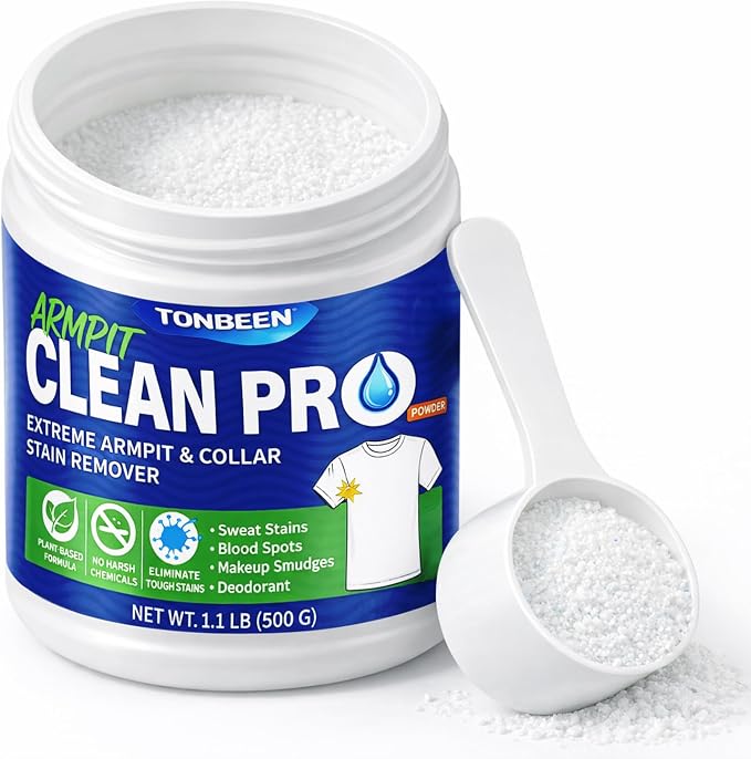 Armpit Stain Remover Enzyme Laundry Powder - Sweat, Yellow & Deodorant Stain Remover for White Clothes, Odor Eliminator, Hyper-Concentrated Formula, Gentle on Fabrics - 500g