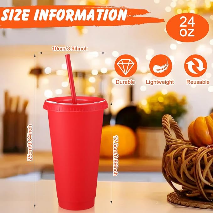 Honeydak 30 Pack Tumbler with Straw and Lid Bulk Cups for Gifts Water Bottle Iced Coffee Travel Mug Cup Reusable Plastic Tumblers for Party Birthdays 24-27 oz (Fall Color)