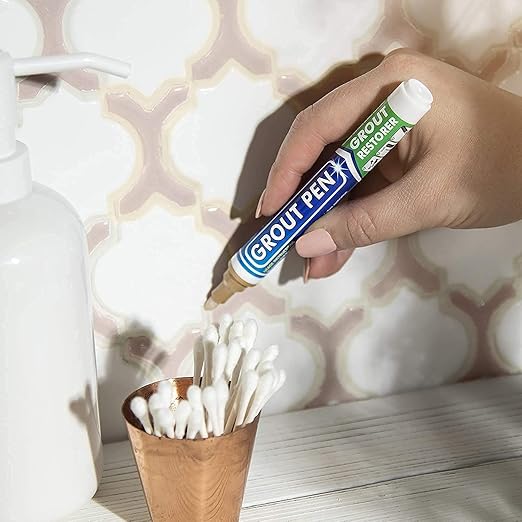 Grout Pen Tile Paint Marker: Beige 1 Pack and 2 Pack with Extra Tips (Narrow, 5mm) - Waterproof Grout Colorant and Sealer Pen to Renew, Repair, and Refresh Tile Grout - Cleaner Floor Pens