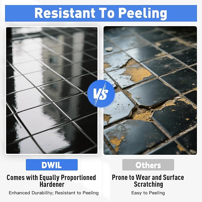 DWIL Tub Paint, Tub and Tile Refinishing Kit 33oz with Tools, Tile Refinishing Kit Black Bathtub Paint Water Based &Low Odor, Easy to Use Sink for Bathroom Kitchen, Semi-Gloss Black, 50-55sq.ft