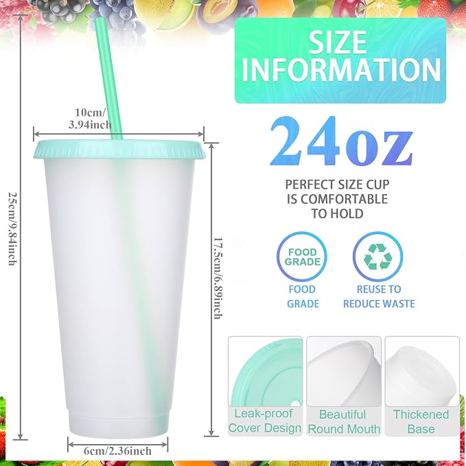 Honeydak 60 Pack Tumbler with Straw and Lid Bulk Cups for Gifts Water Bottle Iced Coffee Travel Mug Cup Reusable Plastic Tumblers for Party Birthdays 24-27 oz (Stylish Color)