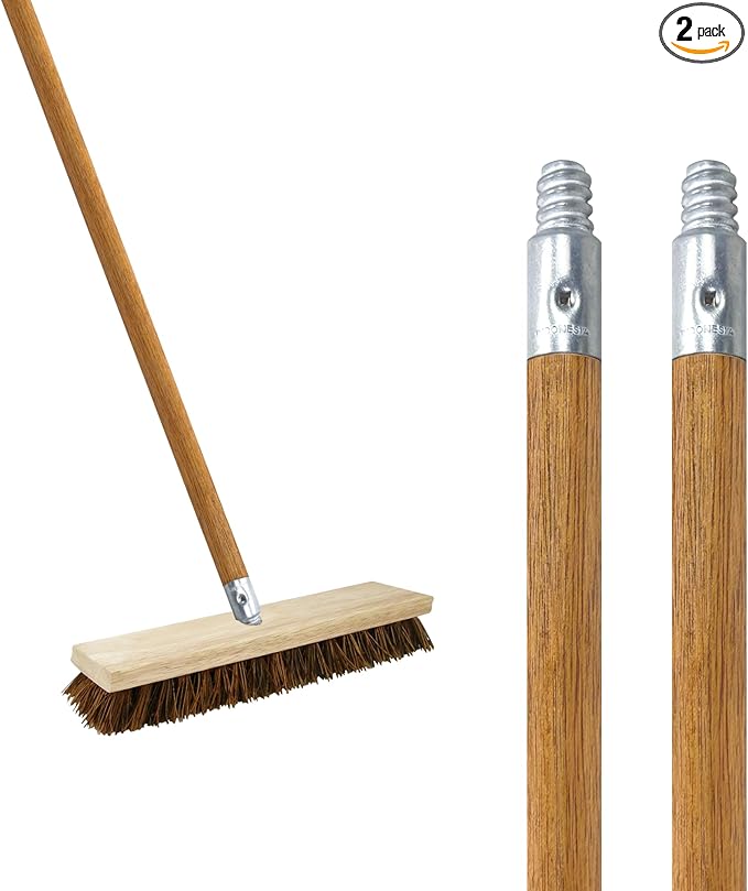 Commercial Products 48-inch Replacement Wood Broom Handle with Threaded Metal Tip and Lacquered for Floor Cleaning Sweeping in Home and Office (Pack of 2)