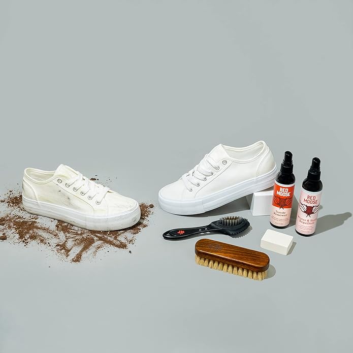 RED MOOSE Shoe & Sneaker Cleaner Kit – Leather, Suede, Nubuck, Canvas & White Shoes with Brush, Foam & Cloth, Made in USA