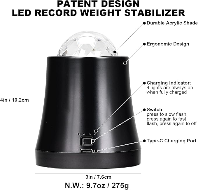 Record Weight Stabilizer with LED Ambient Lighting + 2-in-1 Vinyl Record Cleaning Kit
