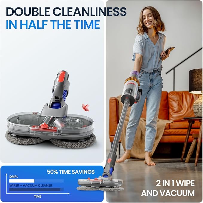 Mop Attachment Compatible With Dyson V12 Vacuum Cleaners, Electric Floor Cleaner With Removable Water Tank, 6 Washable Pads + 1 Refill Container (V12)