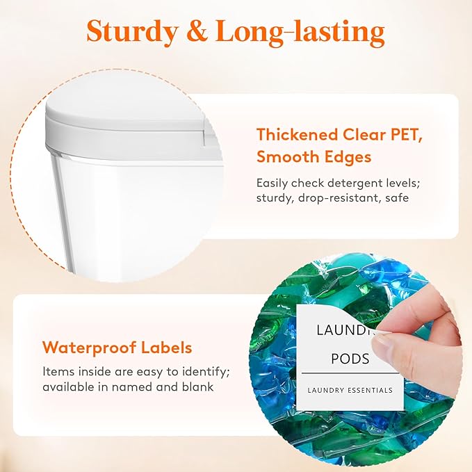Lifewit 3 Pack Laundry Pods container with Labels and Measuring Scoops, Laundry Room Organization and Storage for Booster Beads with Labels and Measuring Scoops
