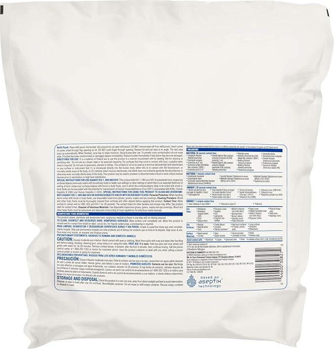 Clorox Healthcare Hydrogen Peroxide Cleaner Disinfectant Wipes, 12" x 11", Refill for Bucket, 185 Count (Package May Vary)