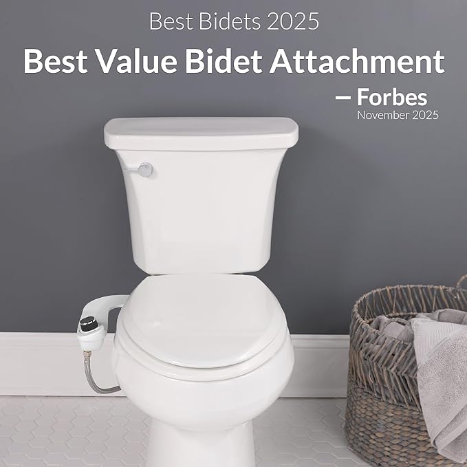 Bio Bidet SlimEdge 2 Pack Bidet Attachment for Toilet, Non Electric, Self Cleaning Dual Nozzles for Front and Rear Cold Water Wash, Adjustable Water Pressure, Ultra Thin Design, White