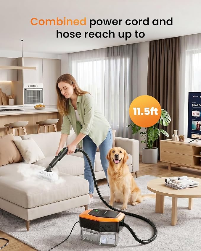 Steam Cleaner for Home & Car – Handheld Steamer for Cleaning with 2500W High Temperature, 3 Modes, 12 Accessories & 1.8L Large Tank, Portable Steam Cleaner for Couch, Grease, Kitchen, Bathroom, Car