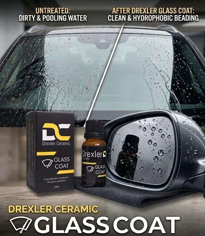 Glass Coating 20ml – Hydrophobic Ceramic Coat for Windshields & Windows | Water Repellent Protection for Glass Parts | Enhanced Visibility, Spotless Finish, Long-Lasting Shine
