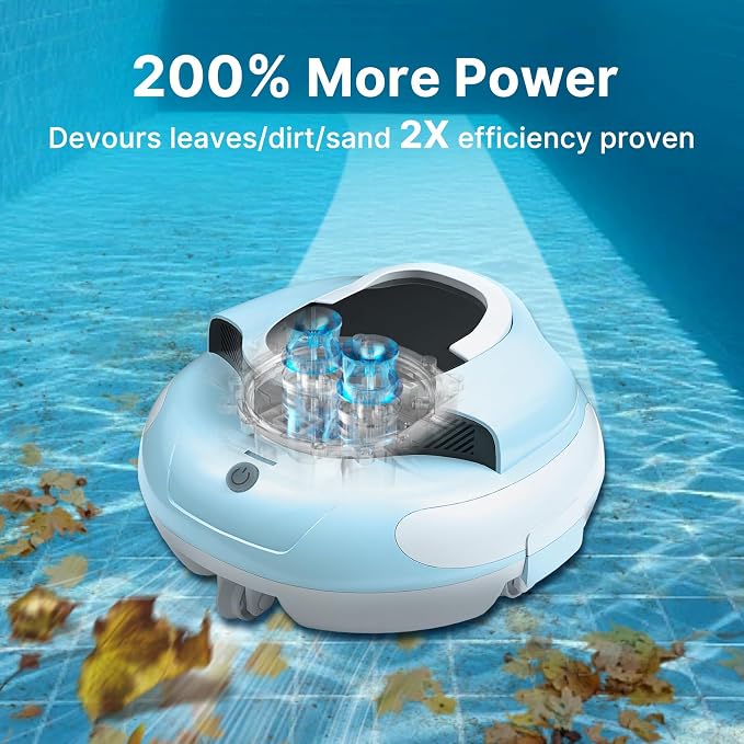 AquaGuard SE III Cordless Robotic Pool Cleaner Pool Vacuum Self-Parking for Pool up to 1000 Sq.Ft Above Ground Pool Vacuum, Dual 30W Motors, 100min Runtime,Ideal for Above-Ground Pools (Blue)