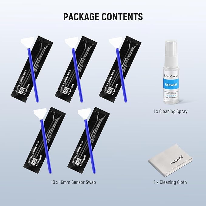 NEEWER 12 in 1 Camera Lens Cleaning Kit for DSLR Cameras, Electronics, Phones, Tablets, 10x Cleaning Swab for 16mm APS-C Sensor + 1x Cleaner Spray + 1x Cloth, HM-47