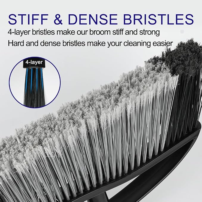 Heavy Duty Outdoor Broom - 15.7" Wide Broom with Long Adjustable Handle & Stiff Bristles for Patio, Garage, Yard, Garden (Black)