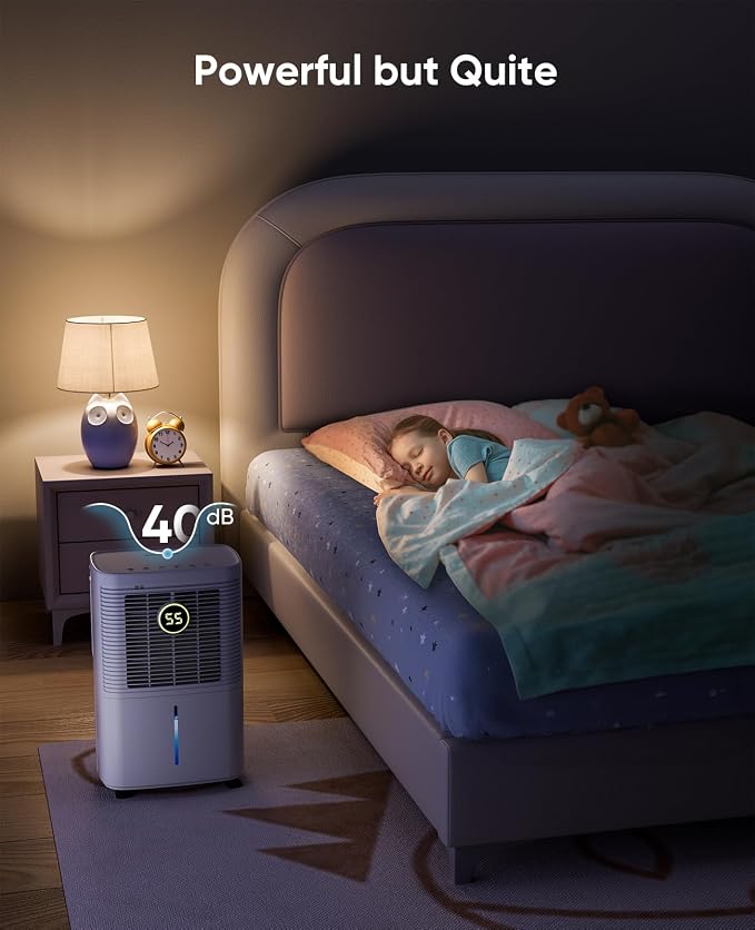 Dehumidifier for Basement & Large Room, Color Humidity Ring Light, Quiet for Home & Bedroom, Drain Hose Included, 3 Modes, Auto Humidity Control (Off-White, 2500 Sq.Ft)